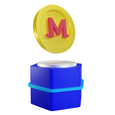 Pièce de monero sur le podium  3D Illustration