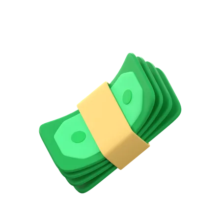 Many Green Dollar Bills Tied In A Pile 3D Icon