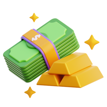 Money And Gold Ingots  3D Icon