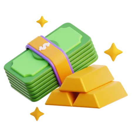 Money And Gold Ingots  3D Icon