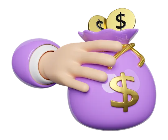 3 D Cartoon Businessman Hands Holding Money Bag With Coin Dollar Isolated Quick Credit Approval Or Loan Approval Concept 3 D Render Illustration 3D Icon