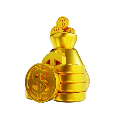 3 D Illustration Golden Coin And Money Bag 3D Illustration