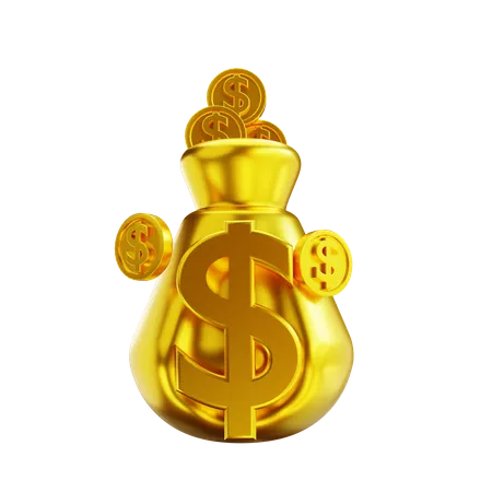 3 D Illustration Golden Money Bag 3D Illustration