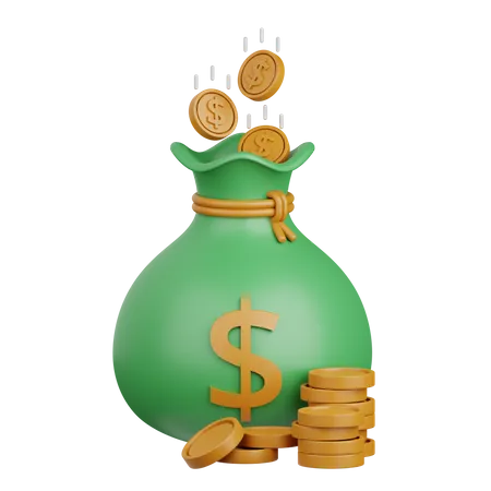 3 D Rendering Money Bag Isolated Useful For Banking Currency Finance And Global Business Design 3D Icon