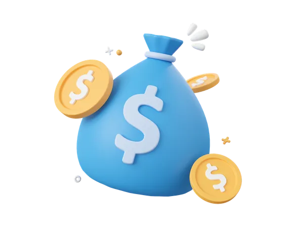 3 D Cartoon Design Illustration Of Money Bag And Dollar Coin Money Savings Concept 3D Icon