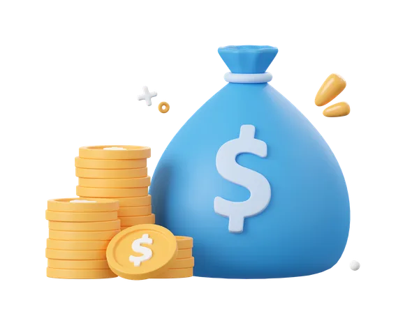 3 D Cartoon Design Illustration Of Money Bag And Dollar Coin Money Savings Concept 3D Icon