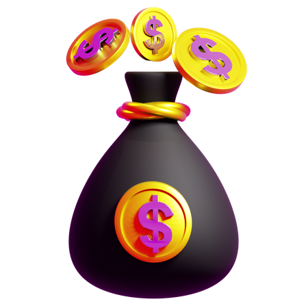 Money Bag And Coin  3D Icon