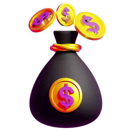 Money Bag And Coin  3D Icon