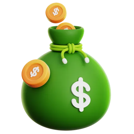 Money Bag & Dollar Coins  3D Icon