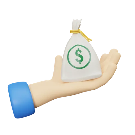 Money Bag in Hand 3D Illustration