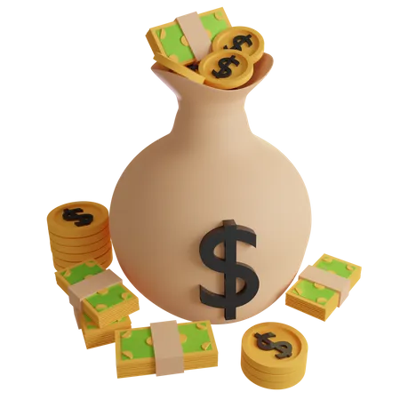 Money Bag With Currency 3 D Illustration Contains PNG BLEND And OBJ Files 3D Icon