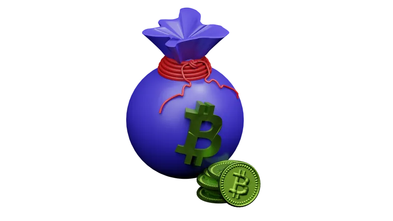 Money Bag with Bitcoin  3D Illustration