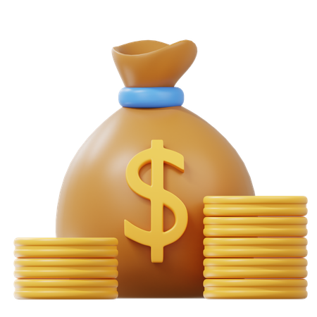 Money Bag With Coins  3D Icon