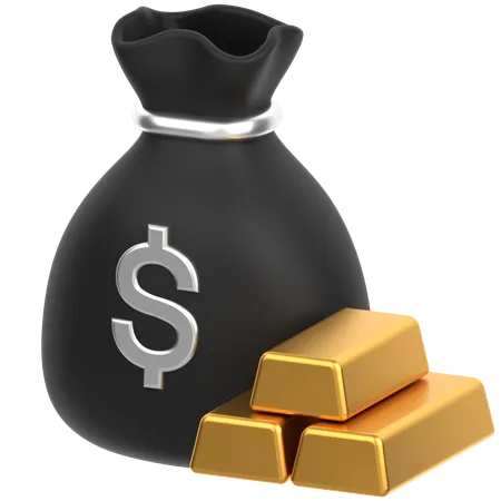 Money Bag With Gold  3D Icon