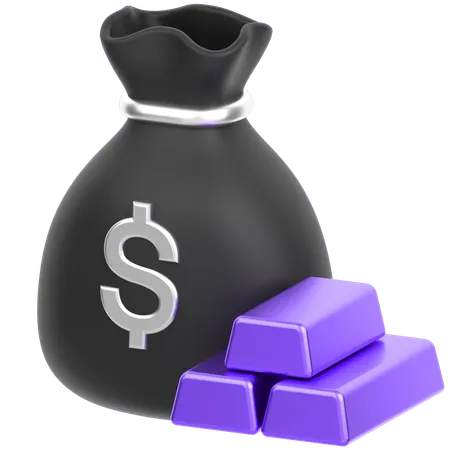 Money Bag With Gold  3D Icon