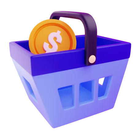 3 D Money Basket With Isolated Background 3D Icon