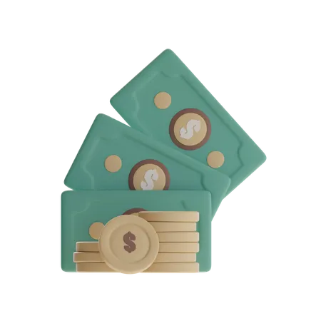 Money Bills And Coins  3D Icon