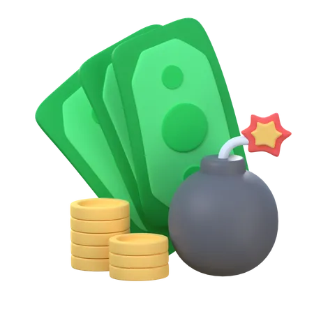 Time Bomb And Pile Of Coins And Banknotes 3D Icon