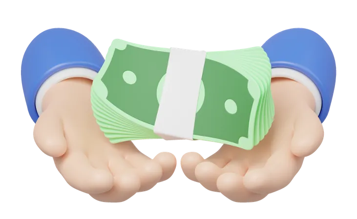 Bundle Banknote Float In Hand Isolated On Transparent Business Man Hold Cash Money Icon Mobile Banking Cashback Refund Loan Concept Saving Money Wealth 3 D Render Cartoon Smooth 3D Icon