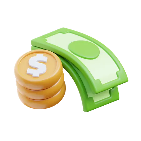 Money Cash with Coin  3D Icon