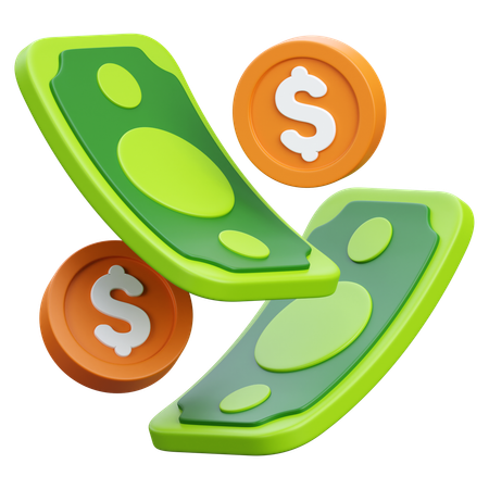 Money Cash With Coin Dollar  3D Icon