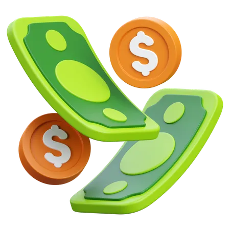 Money Cash With Coin Dollar  3D Icon