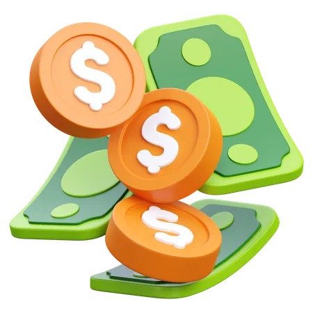 Money Cash With Coin Dollar  3D Icon