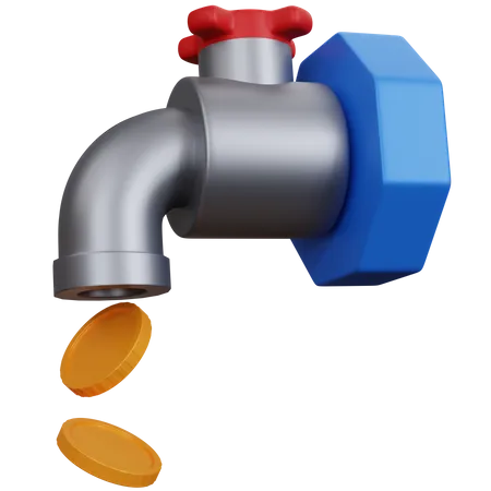 3 D Rendering Water Faucet With Some Coins Isolated 3D Icon