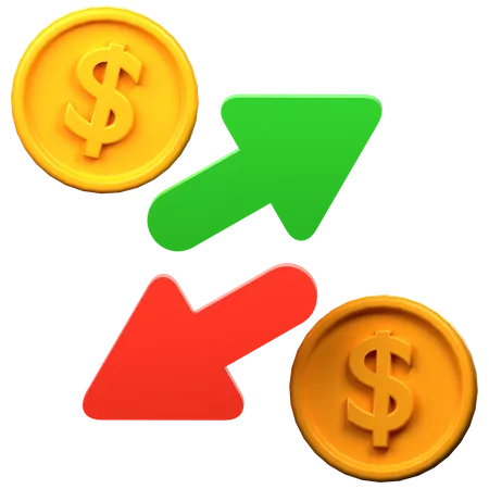 Cost Of Dollar With Arrow Down And Up Coin Of Dollar With Loss Or Growth Increase And Low Of Revenue 3 D Web Vector Illustrations 3D Icon