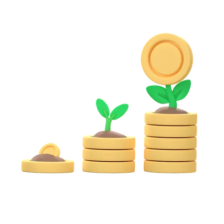 The Pile Of Golden Coins Increased In Number With Growing Trees Investment Ideas 3D Icon
