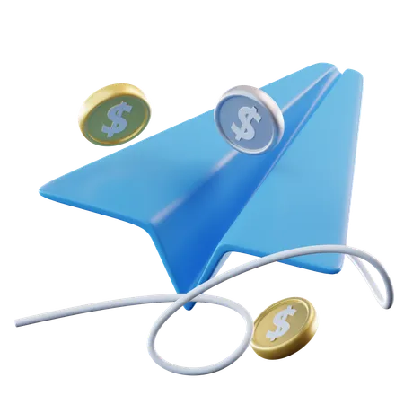 3 D Illustration Coins Glide On Paper Airplanes 3D Icon
