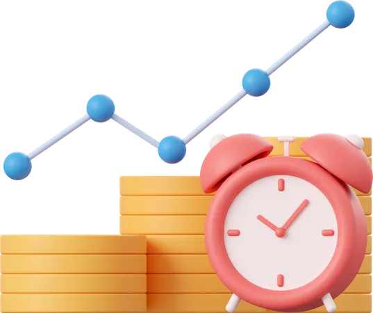 Coin Growth Up And Alarm Clock 3 D Illustration Of Investment Concept 3D Icon