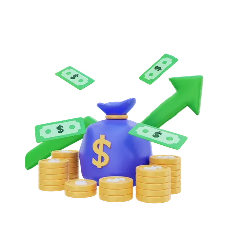 3 D Money Bag Grow Up Investment Concept Illustration 3D Icon