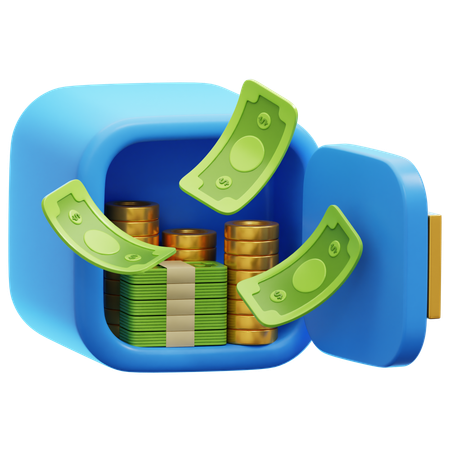 Money in Safe Box  3D Icon