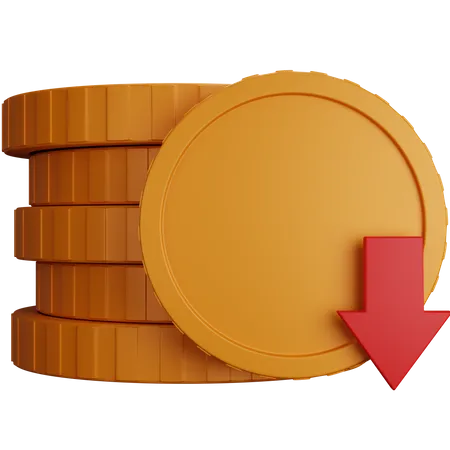 3 D Rendering Stack Of Coins With Arrow Down Isolated 3D Icon