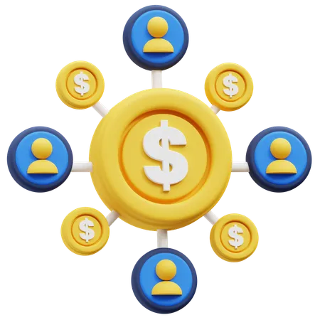 3 D Illustration Of Affiliate Marketing Network With Dollar Sign And User Icons 3D Icon