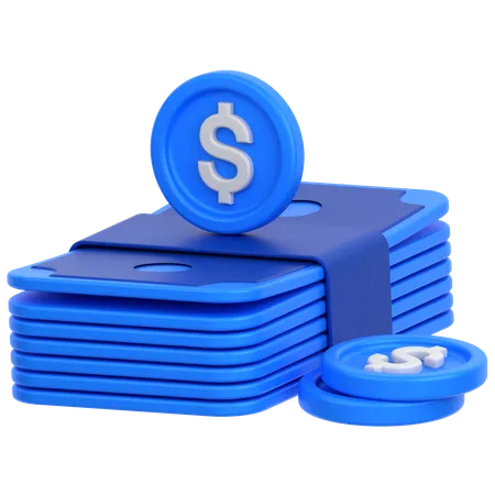 Money notes with dollar coin  3D Icon