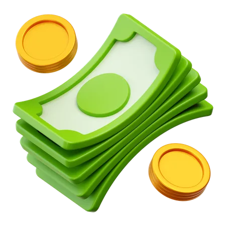 Money notes with gold coin  3D Icon