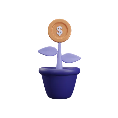 3 D Plant With A Dollar 3D Icon