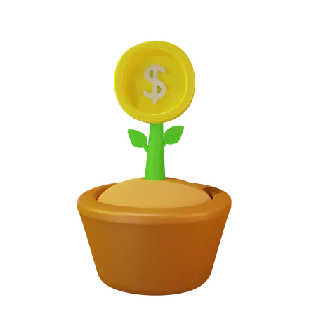 Gold Coin Money Plant 3D Icon
