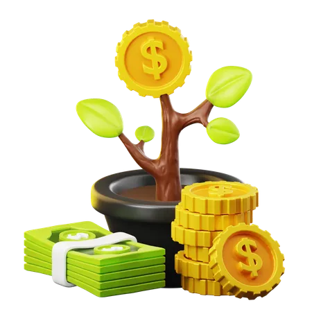 Business And Finance Illustration Plant Growth From Money Coin Isolated On Transparant Background 3 D Illustration High Resolution 3D Icon