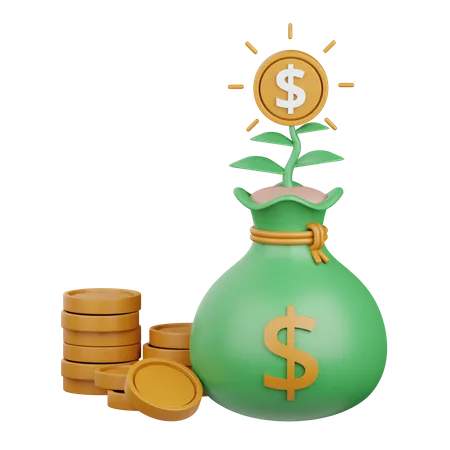 3 D Rendering Money Plant Isolated Useful For Banking Currency Finance And Global Business Design 3D Icon