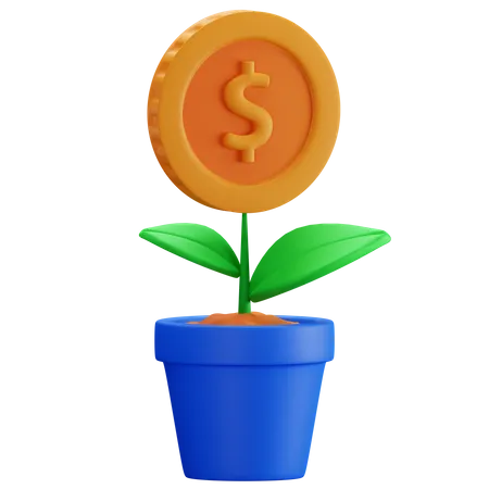 3 D Rendering Illustration Of Growing Business With Tree Plant And Coin 3D Icon