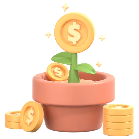 Money Plant With Money Flower Pot Sign  3D Icon