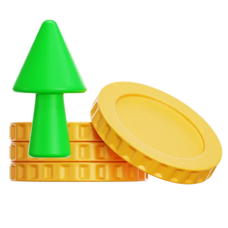 Profit 3 D Render Icon Illustration 3 D Render Stacks Of Coin With Green Flexible Stock Arrow Up Growth Icon Investment And Financial Growth Concept 3 D Render 3D Icon