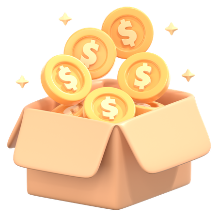 Money Received With Coins The Box  3D Icon