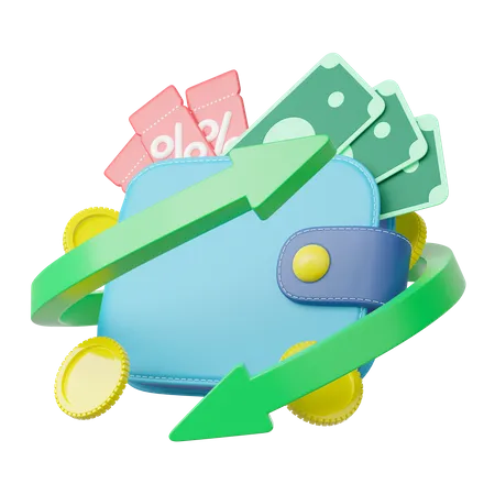 Wallet With Cash Money Coupons Coin Round Arrow Floating On Transparent Bonus Cash Back In Mobile App Shopping Online Payment Service Refund For Business Bank Cartoon Icon Style 3 D Rendering 3D Icon