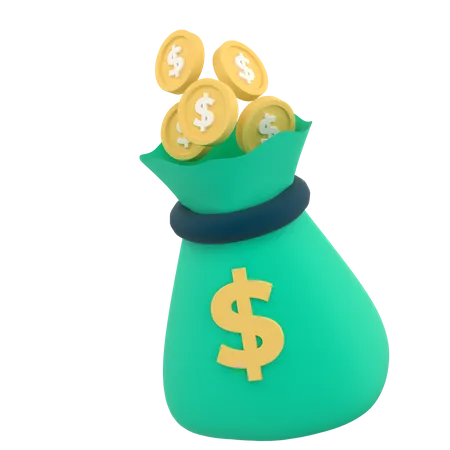 3 D Money Bag And Coin Stack Saving Money Bags Growing Business Concept For Finance Investment Online Payment And Payment Transparent Background 3 D Rendering 3D Icon