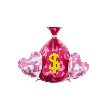 Money sack with love  3D Illustration