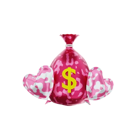 Money sack with love  3D Illustration